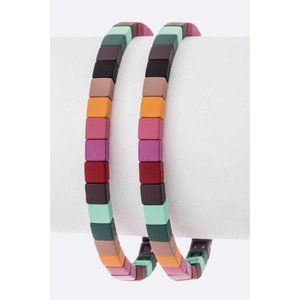 Rubber Coated Layered Mix Color Bracelet Set - Multi